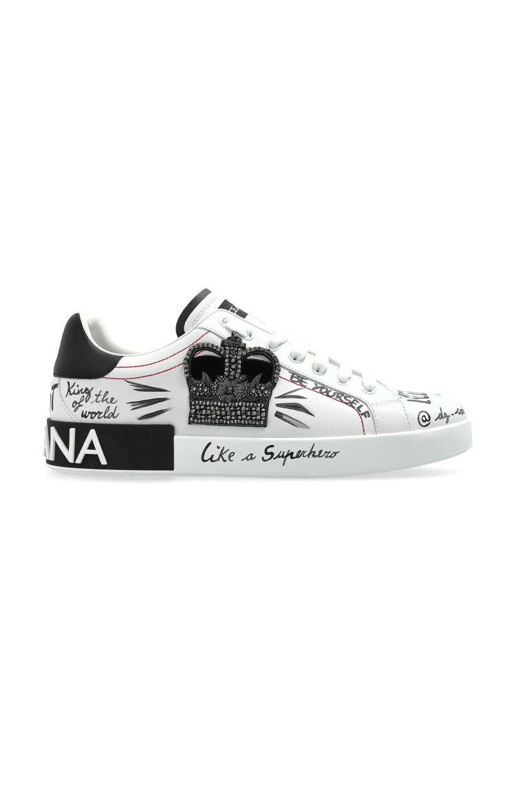 סניקרס עור לבן/שחור Graphic Printed Low-Top