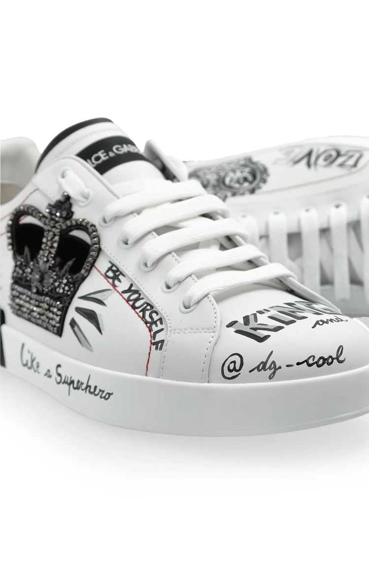 סניקרס עור לבן/שחור Graphic Printed Low-Top