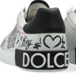 סניקרס עור לבן/שחור Graphic Printed Low-Top