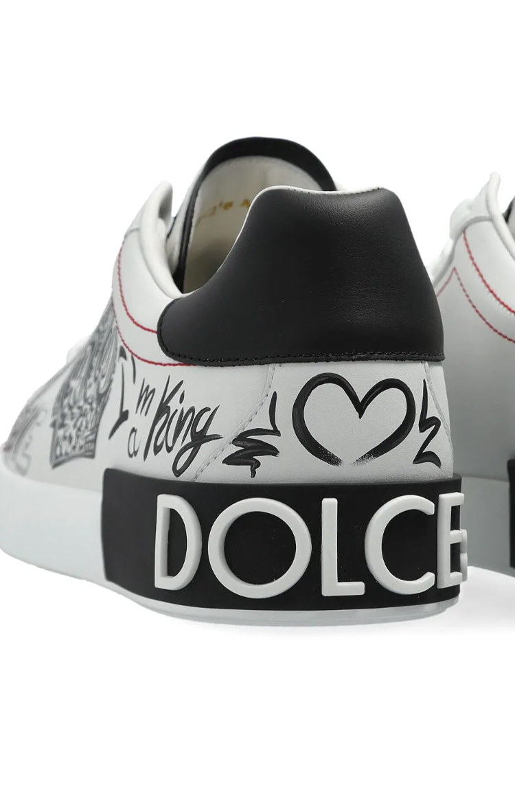 סניקרס עור לבן/שחור Graphic Printed Low-Top