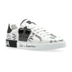 סניקרס עור לבן/שחור Graphic Printed Low-Top
