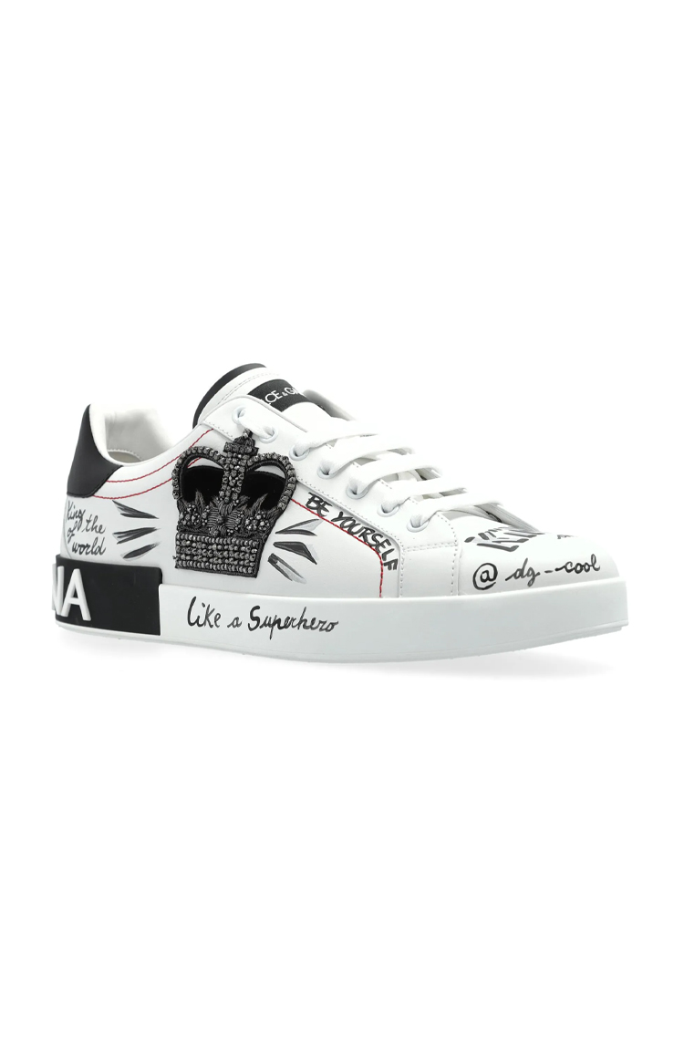סניקרס עור לבן/שחור Graphic Printed Low-Top