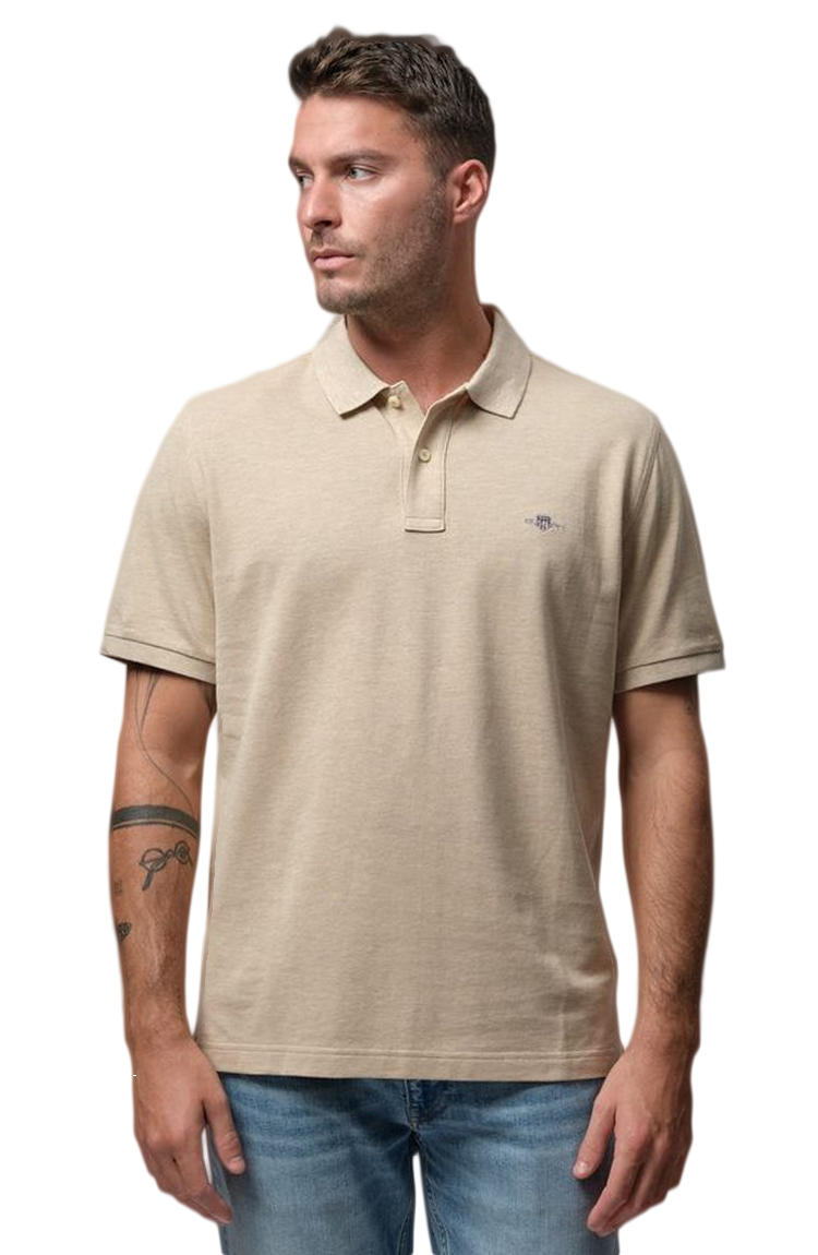 חולצת פולו בז' Slim Fit Shield Pique