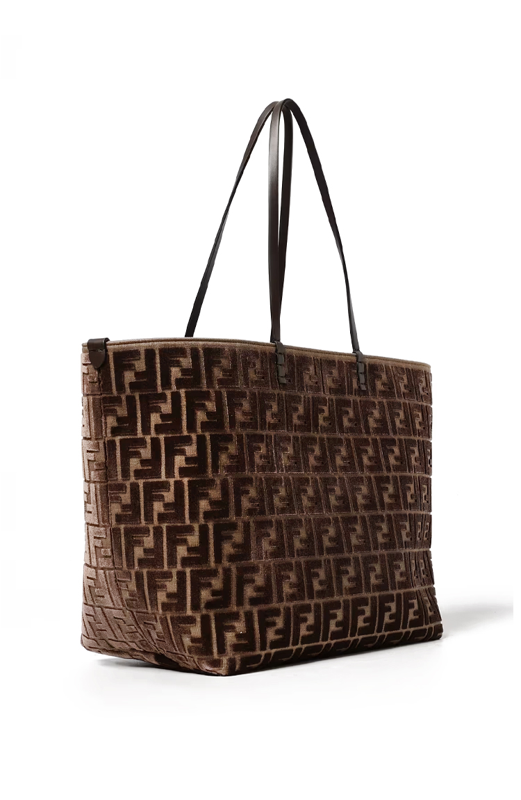 תיק קטיפה חום FF jacquard velvet shopper
