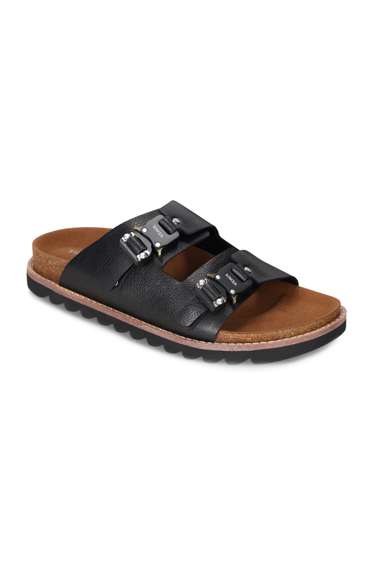 כפכפי עור אינקר AINKER שחור גברים דגם Swish Leather מדרס שעם אבזמי מתכת