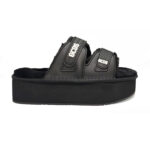 כפכפי פלטפורמה GCDS שחור דגם Furry Slides פרווה סוליה 5 ס”מ רצועות לוגו וכרית עקב