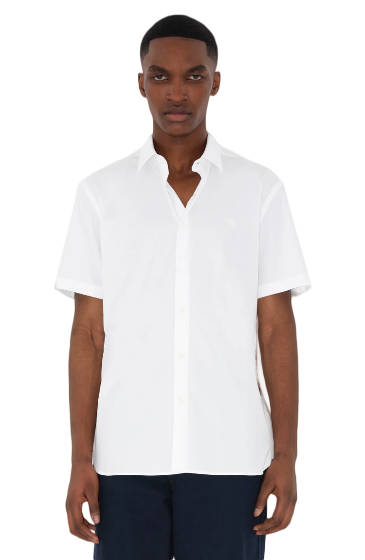 חולצה מכופתרת קצרה לבנה Slim Fit Stretch