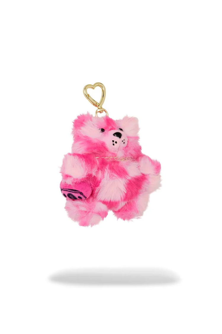 מחזיק מפתחות דובי פרוותי PINK FUR CHECK BEAR KEYCHAIN