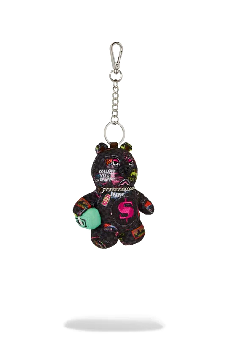 מחזיק מפתחות ספרייגראונד SPRAYGROUND שחור פרווה דובי אייקונים דגם Global mogul cyber punk bear אבזם מטאלי