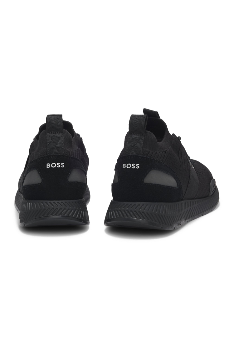 סניקרס BOSS שחורות גזרת MID עם בד רשת ולוגו המותג – RICCO
