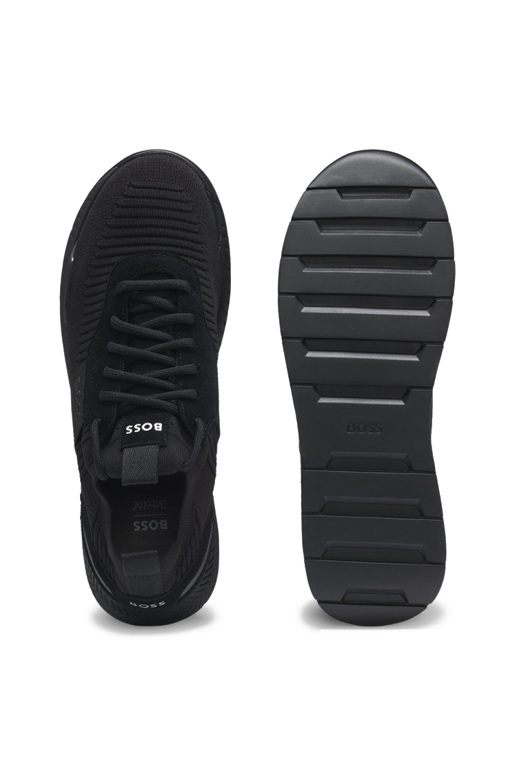 סניקרס BOSS שחורות גזרת MID עם בד רשת ולוגו המותג – RICCO