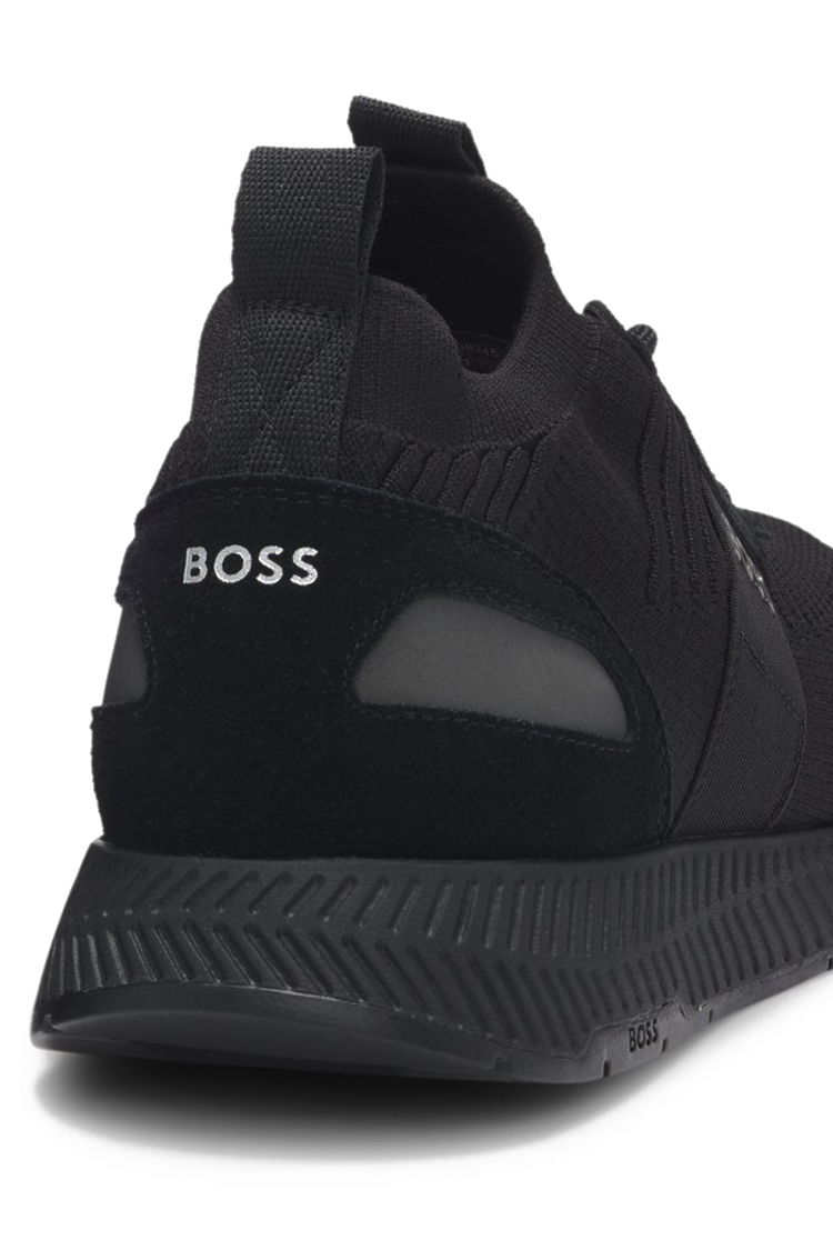 סניקרס BOSS שחורות גזרת MID עם בד רשת ולוגו המותג - RICCO