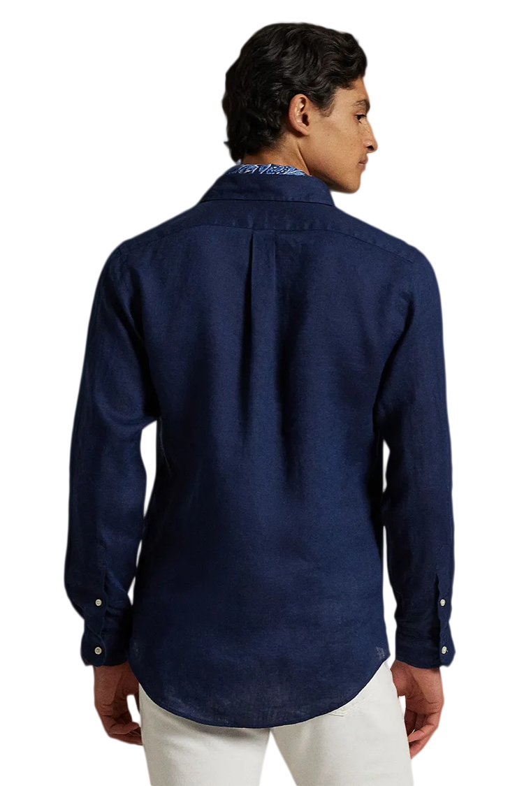 חולצת פשתן מכופתרת כחולה Slim Fit Linenחולצת פשתן מכופתרת כחולה Slim Fit Linen