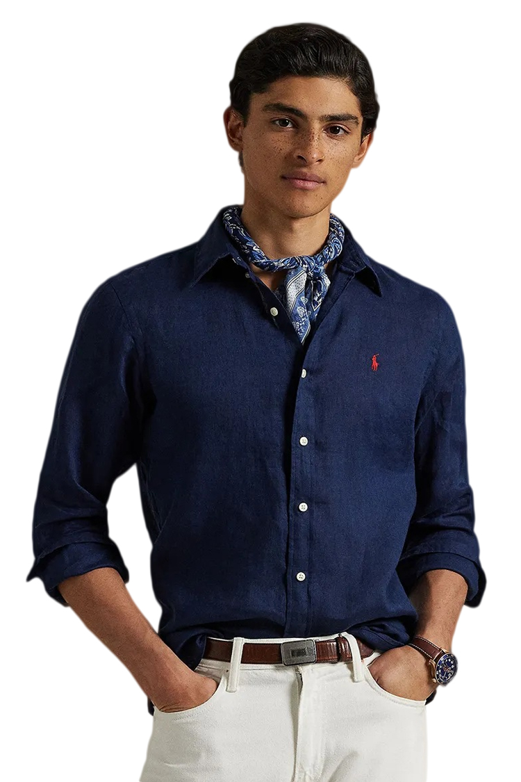 חולצת פשתן מכופתרת כחולה Slim Fit Linenחולצת פשתן מכופתרת כחולה Slim Fit Linen