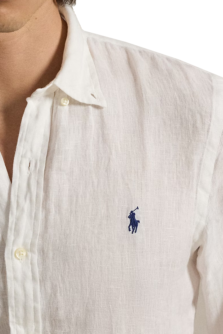 חולצת פשתן מכופתרת לבנה Slim Fit Linen