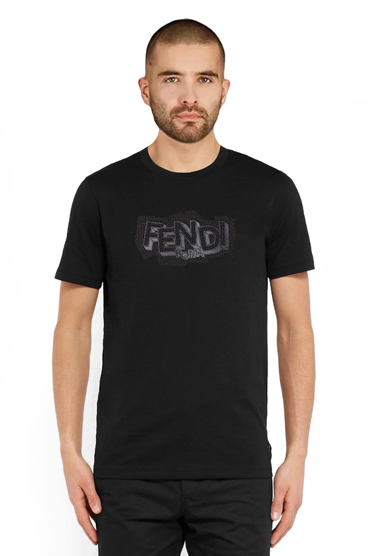 טי שירט שחורה Embroidered Fendi Roma