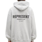 קפוצ’ון רפרזנט represent אפור דגם Owners Club Hoodie 480gsm כותנה כבדה אוברסייז לוגו חזה גב