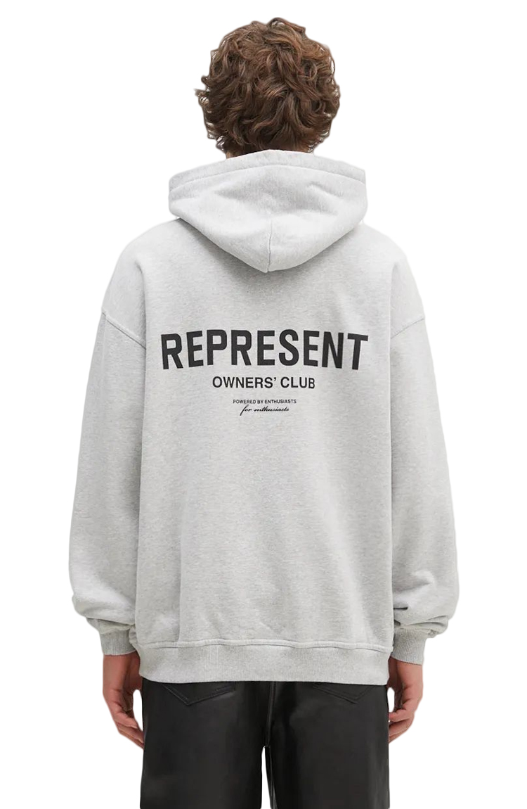 קפוצ’ון רפרזנט represent אפור דגם Owners Club Hoodie 480gsm כותנה כבדה אוברסייז לוגו חזה גב