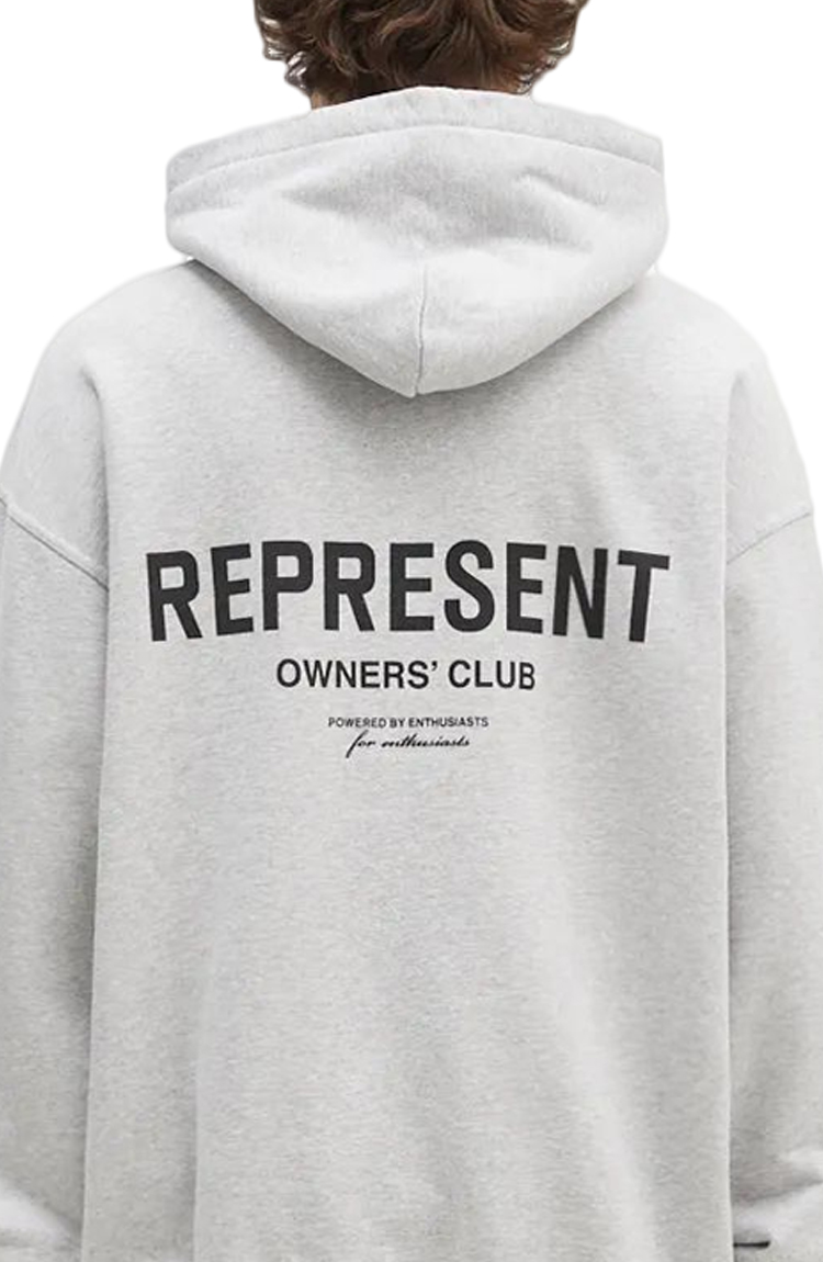 קפוצ'ון רפרזנט represent אפור דגם Owners Club Hoodie 480gsm כותנה כבדה אוברסייז לוגו חזה גב