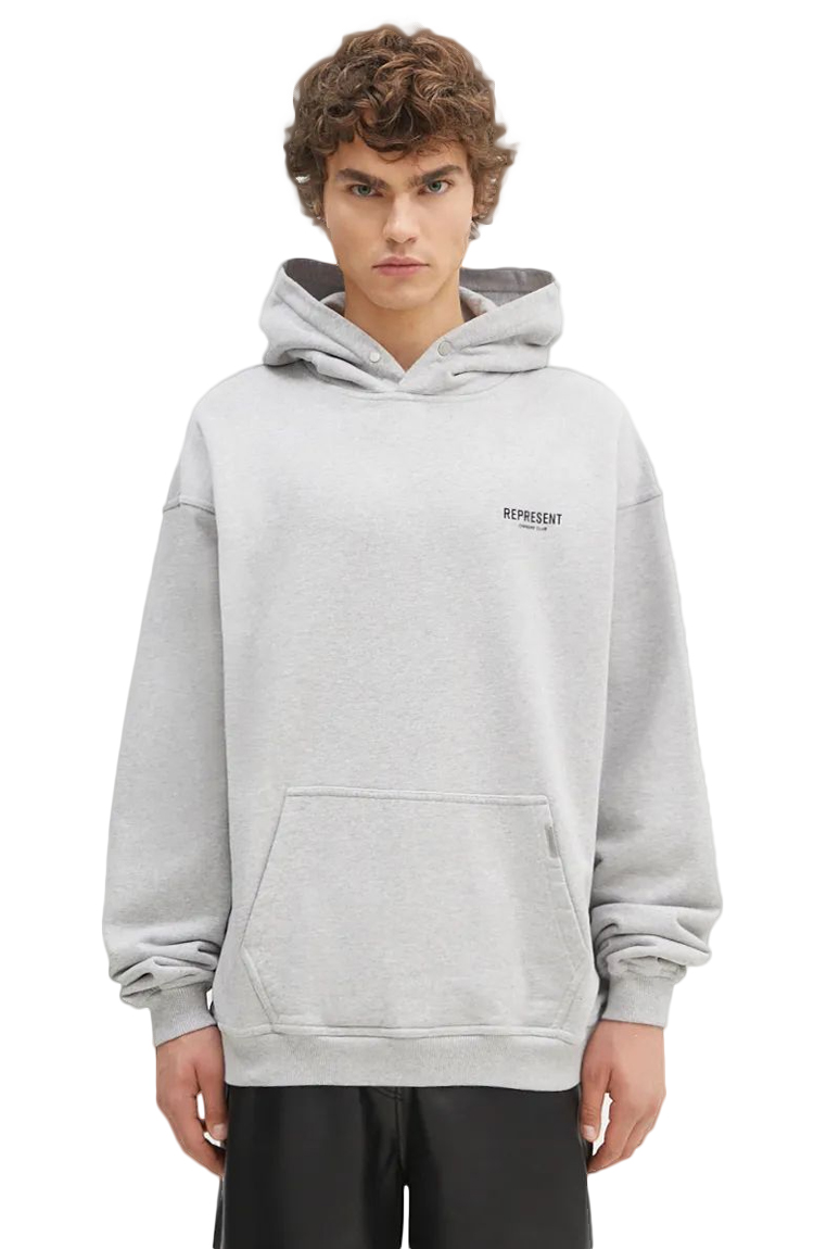 קפוצ'ון רפרזנט represent אפור דגם Owners Club Hoodie 480gsm כותנה כבדה אוברסייז לוגו חזה גב