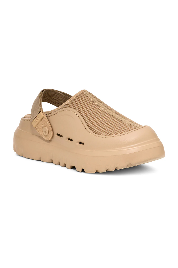 כפכפי UGG לגברים בצבע בז' עם רצועה ממותגת וסוליית EVA