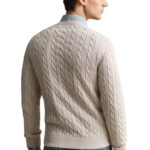 סריג גאנט GANT בז׳ כותנה דגם Cotton Cable Knit סריג כבלים צמה רקמה
