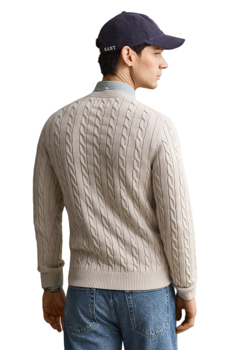 סריג גאנט GANT בז׳ כותנה דגם Cotton Cable Knit סריג כבלים צמה רקמה
