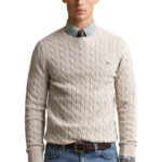 סריג גאנט GANT בז׳ כותנה דגם Cotton Cable Knit סריג כבלים צמה רקמה