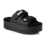 כפכפי פלטפורמה GCDS שחור דגם Furry Slides פרווה סוליה 5 ס”מ רצועות לוגו וכרית עקב