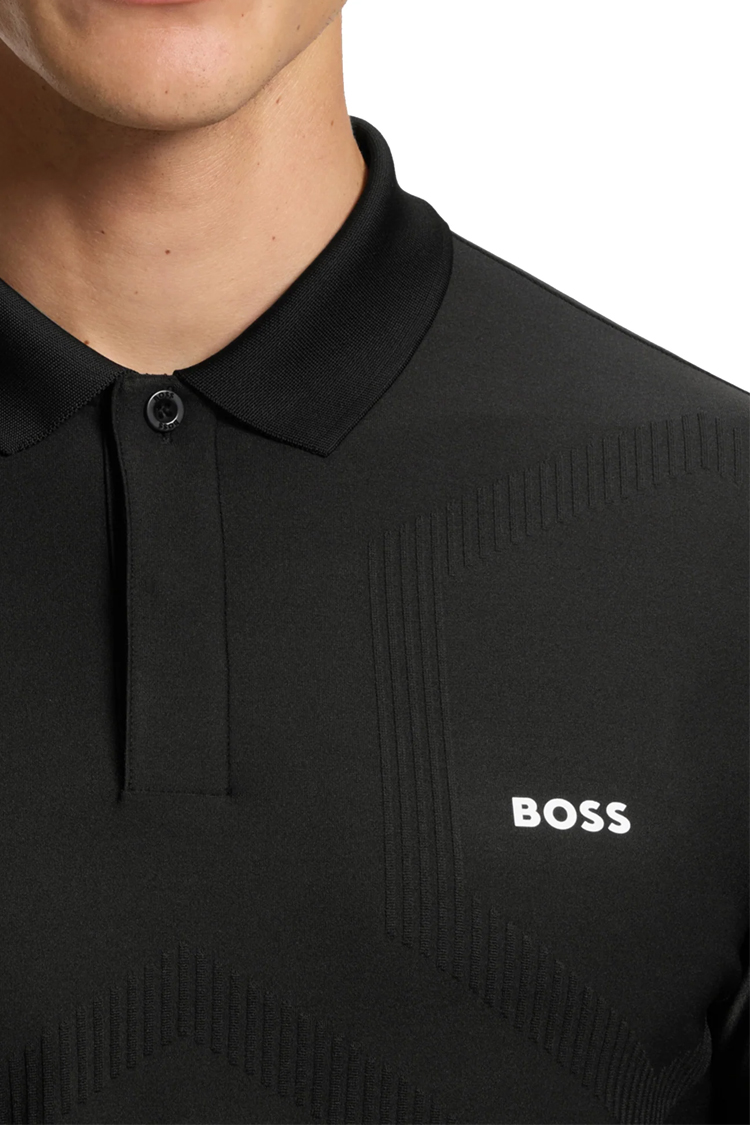 חולצת פולו BOSS שחורה גזרה רגילה עם פסי צבע בשרוולים