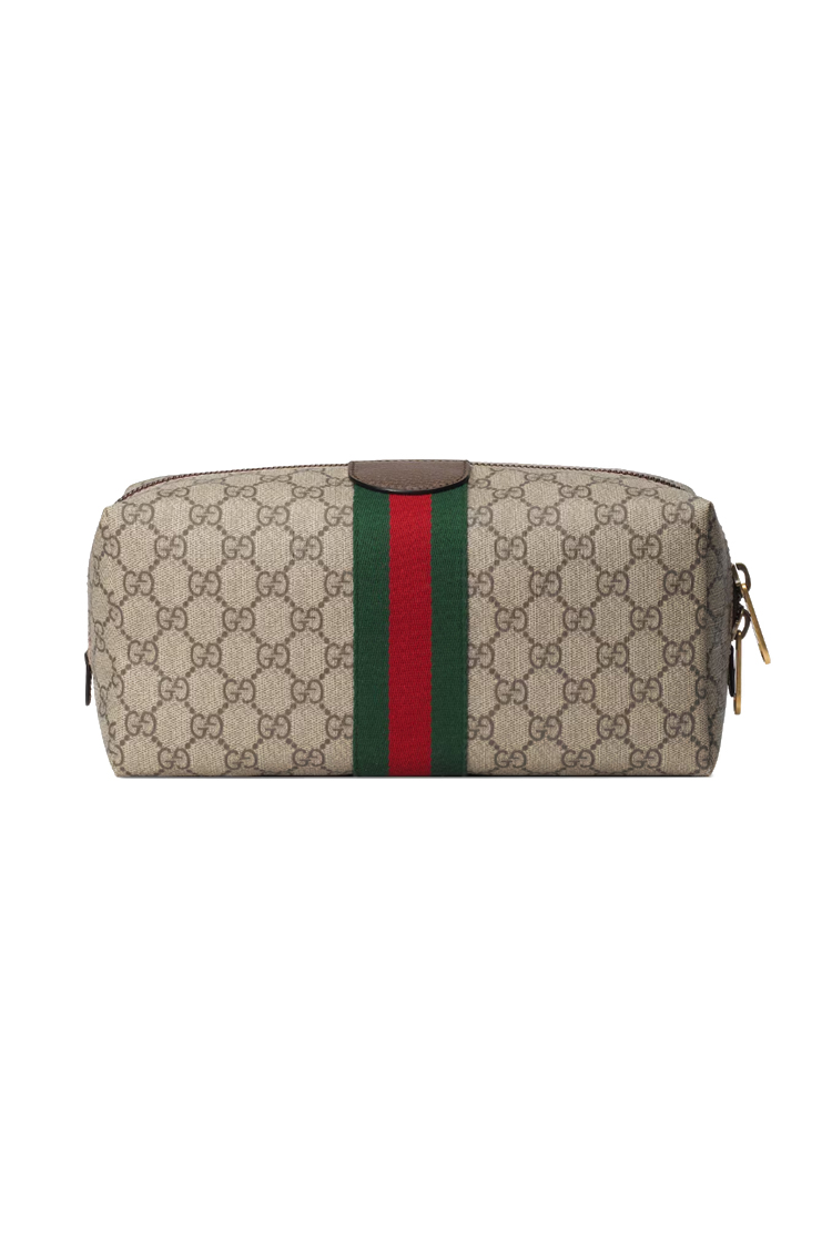 תיק רחצה גוצ’י Gucci דגם GG Supreme עם רצועת מותג ועיטורי עור