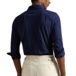 חולצה מכופתרת פולו ראלף לורן POLO RALPH LAUREN פשתן כחול כהה גברים סלים פיט רקמת לוגו