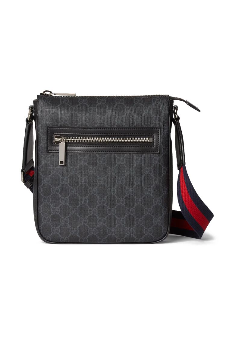 תיק צד גוצ'י Gucci דגם מסנג'ר GG Supreme עם רצועת ירוק אדום ועיטורי עור