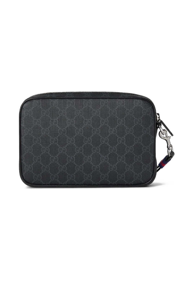 תיק נשיאה גוצ’י Gucci דגם GG Supreme עם רצועת יד ועיטורי עור