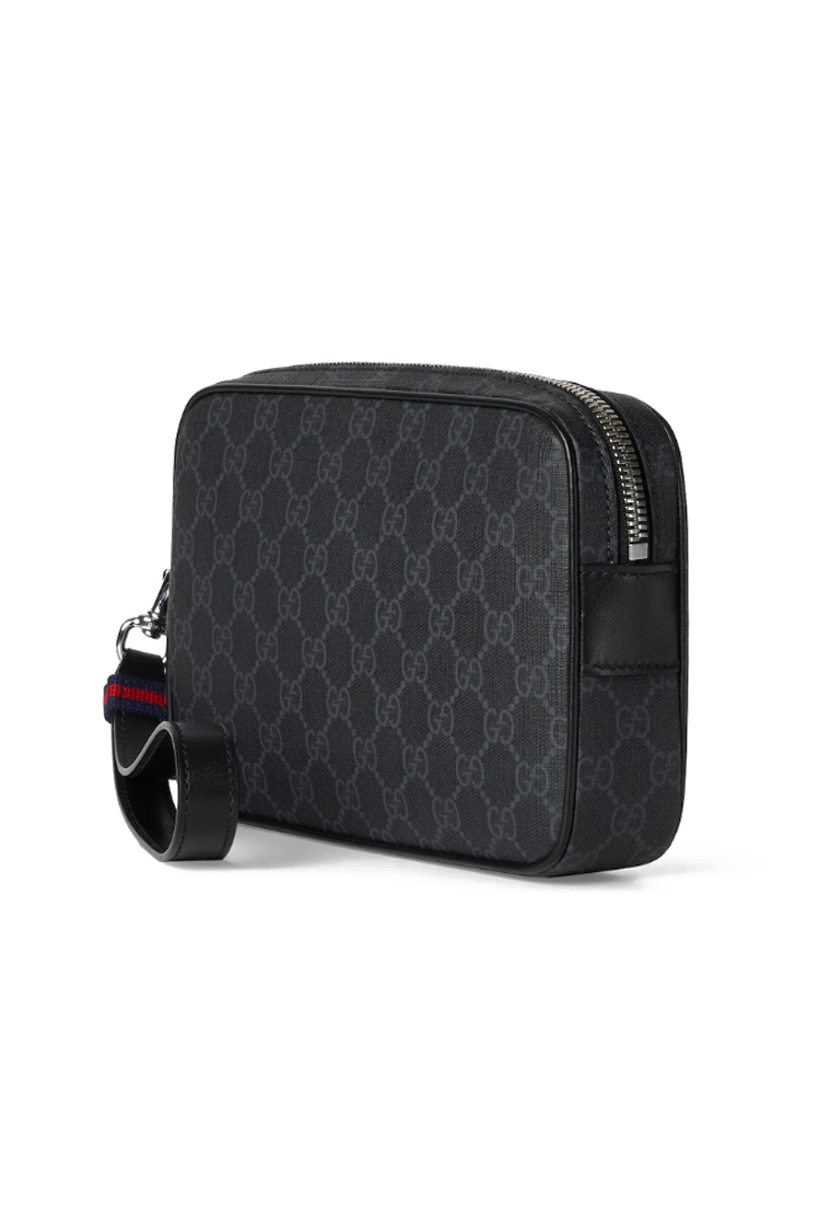 תיק נשיאה גוצ’י Gucci דגם GG Supreme עם רצועת יד ועיטורי עור