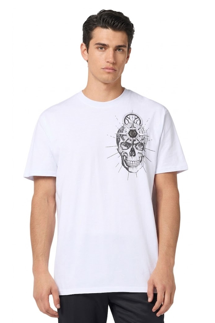 טי שירט פיליפ פליין Philipp Plein לבנה עם הדפס גולגולת לבנה 100% כותנה