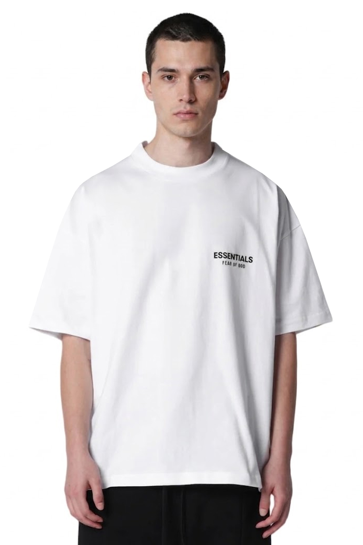 טי שירט אסנשיאלס ESSENTIALS לבנה גזרה רחבה לוגו Fear of God כותנה איכותית