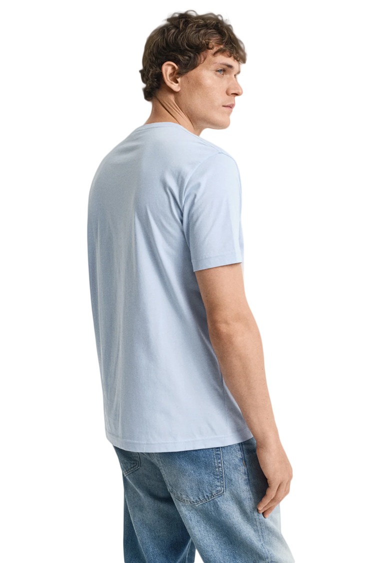 טי שירט גאנט GANT תכלת Slim Fit עם לוגו המגן רקום כותנה איכותית