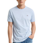 טי שירט גאנט GANT תכלת Slim Fit עם לוגו המגן רקום כותנה איכותית