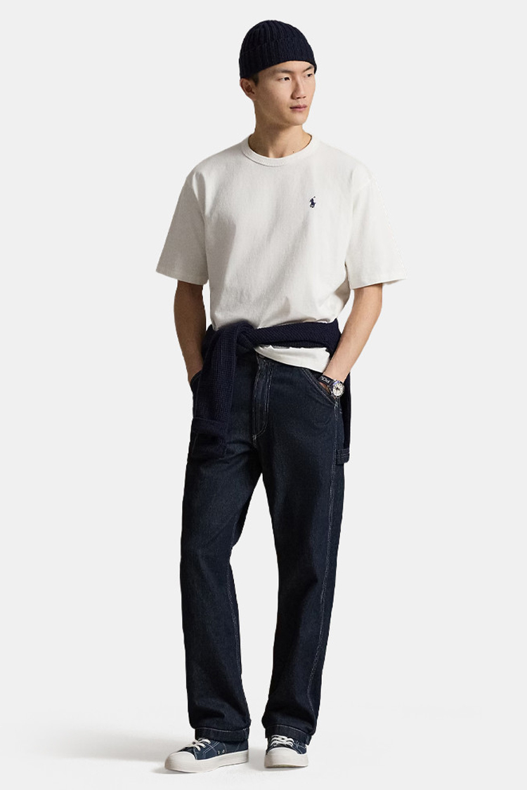 טי שירט פולו רלף לורן Polo Ralph Lauren קלאסית עם לוגו רקום 100% כותנה צבע לבן