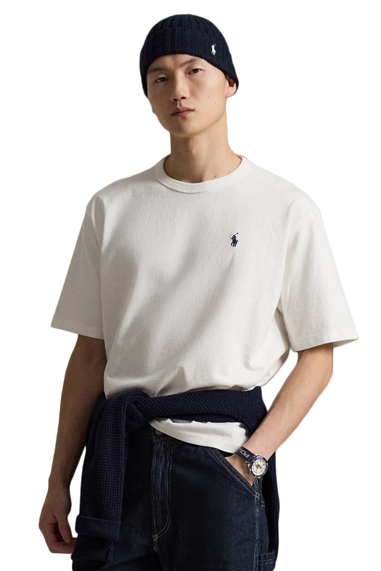 טי שירט פולו רלף לורן Polo Ralph Lauren קלאסית עם לוגו רקום 100% כותנה צבע לבן