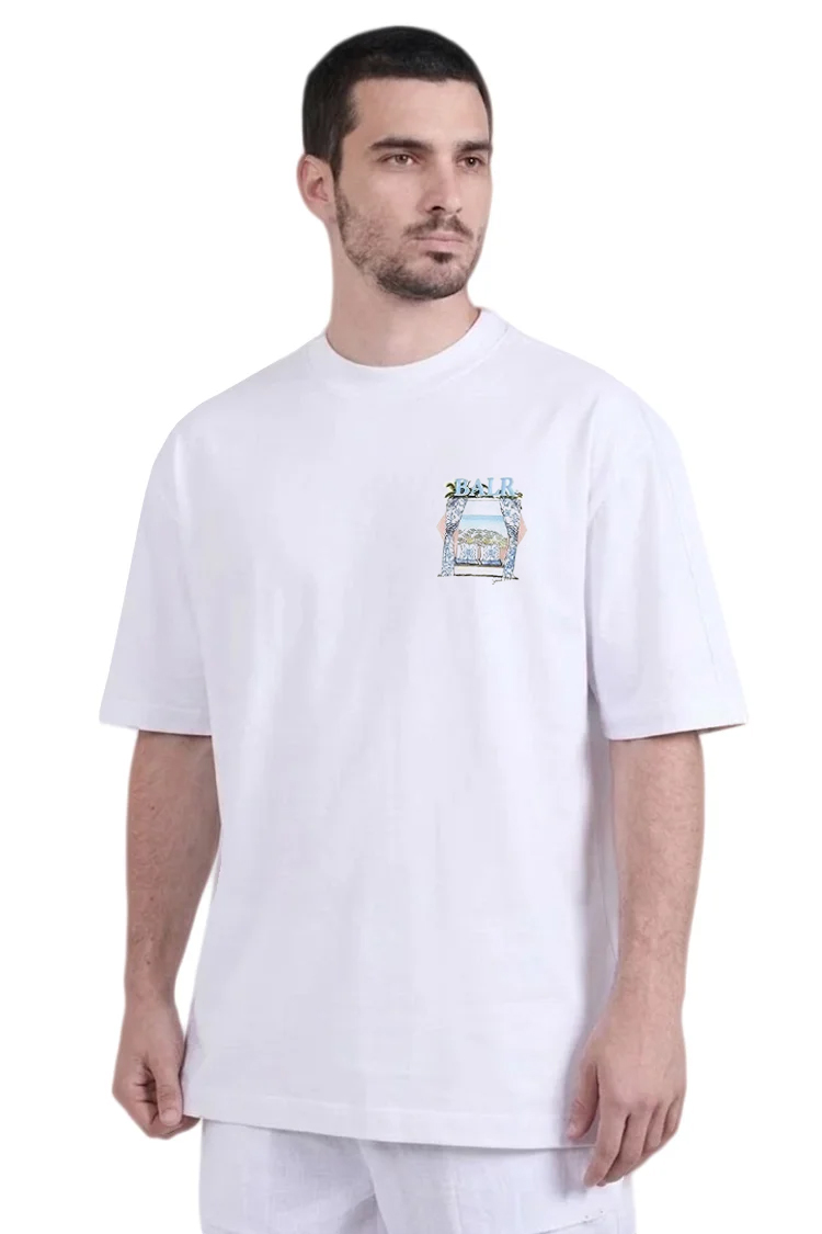 טי שירט באלר BALR לבנה אוברסייז רקמה A LA CABANE חזה ועורף