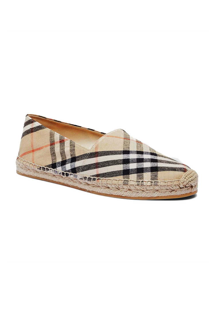 מוקסינים ברברי BURBERRY פשתן משבצות בז' סגנון אספרדיל יוקרתי