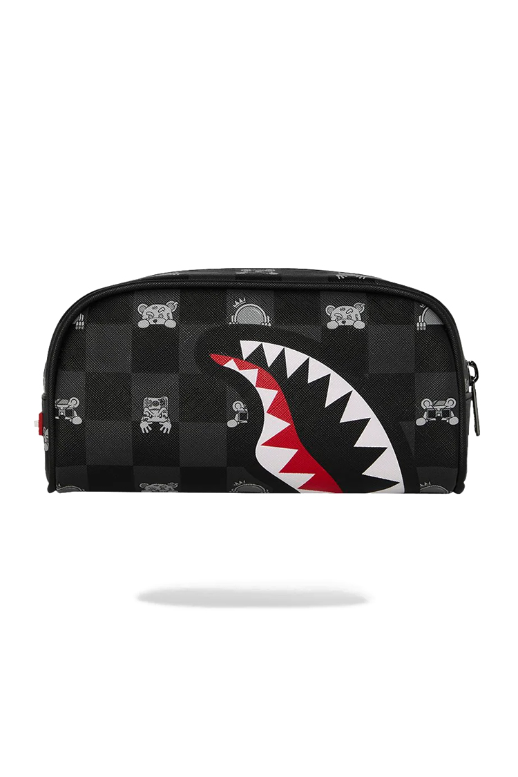 קלמר ספרייגראונד Sprayground שחור אפור משובץ דמוי עור עם תבליט כריש