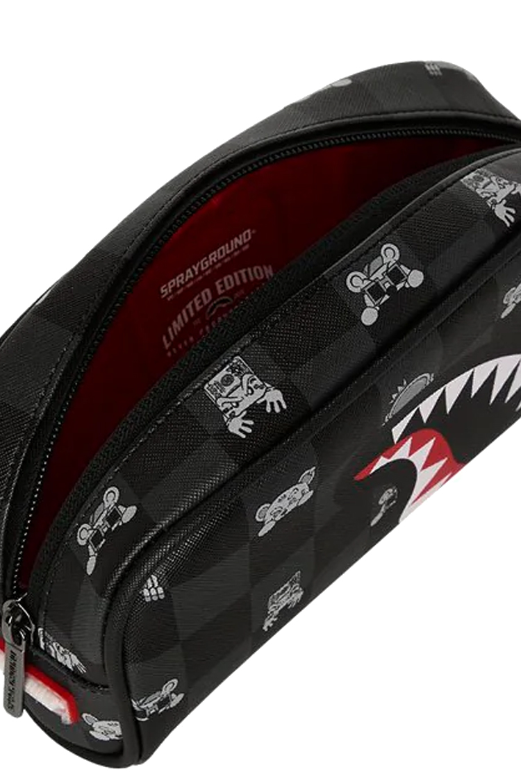 קלמר ספרייגראונד Sprayground שחור אפור משובץ דמוי עור עם תבליט כריש