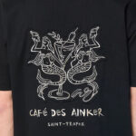 טי שירט אינקר AINKER שחורה רקמת CAFE DES AINKER גב וחזה כותנה איכותית