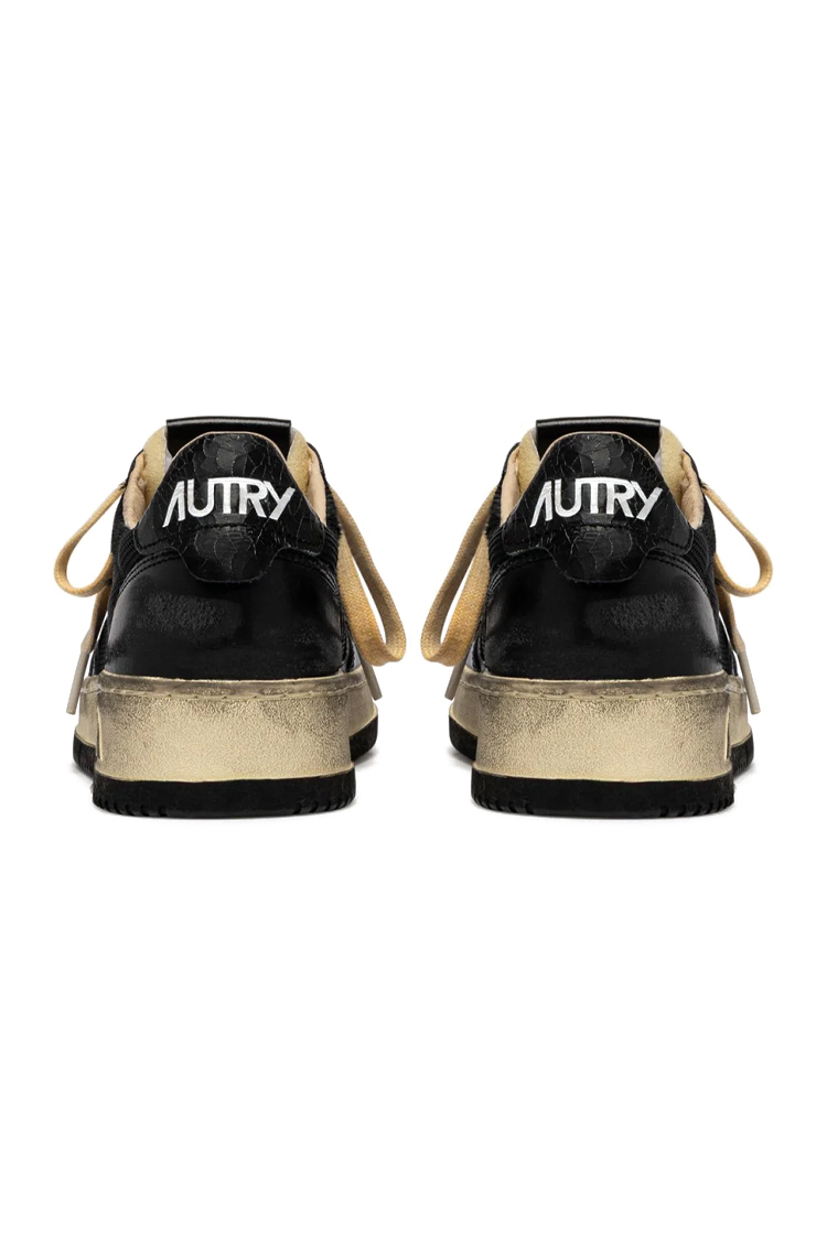 סניקרס אוטרי AUTRY שחור עור בד רשת גזרה נמוכה דגם Super Vintage גימור משופשף וינטג
