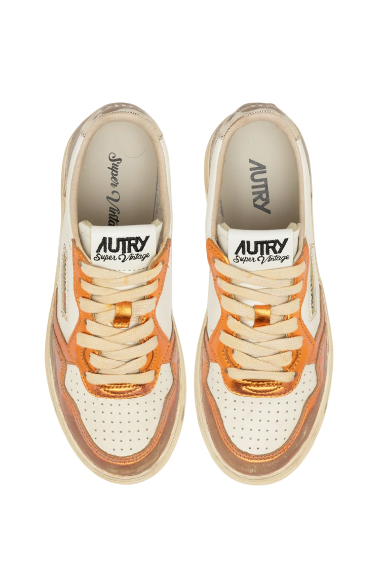 סניקרס אוטרי Autry Super Vintage פלטינה וכתום בגימור משופשף עור איכותי