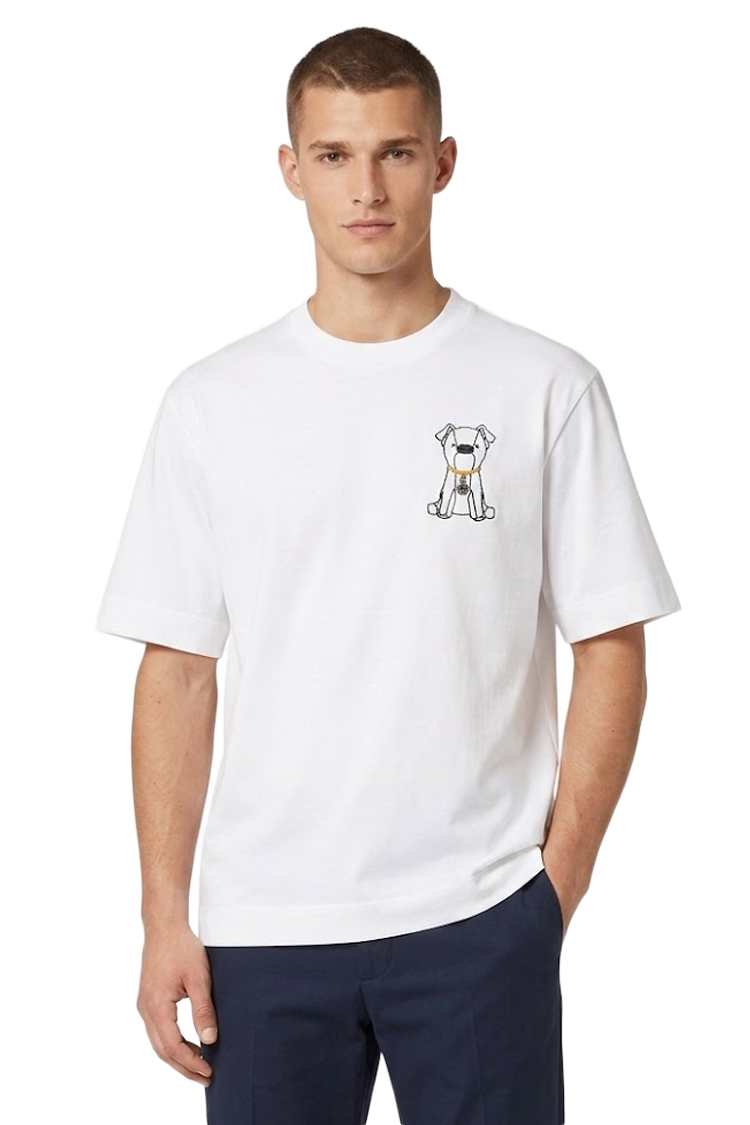 טי שירט פנדי FENDI לבנה עם רקמת הכלב המיתולוגי איטו כותנה איכותית
