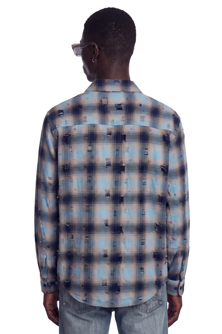 חולצת פלנל איינקר AINKER כחול משבצות דגם Flannel 1107 Plaid Overshirt אובר סייז כותנה מוברשת גימור משופשף